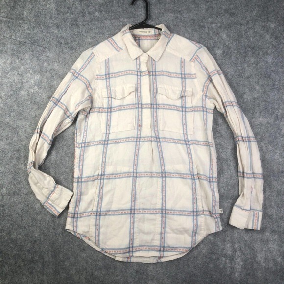 Toad & Co Cairn Plaid Popover Shirt Women's Small Ivory Tunic Top Cabincore - Picture 1 of 9